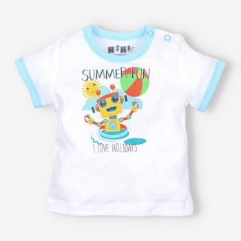 Biały t-shirt niemowlęcy SUMMER ROBOTS   z bawełny organicznej dla chłopca